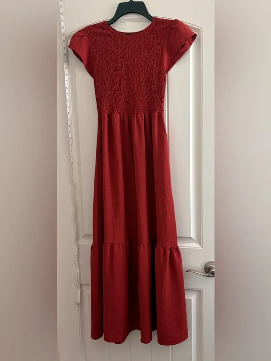 Women’s Blush Red Maxi Dress with Smocked Bodice Size XS - Picture 1 of 6